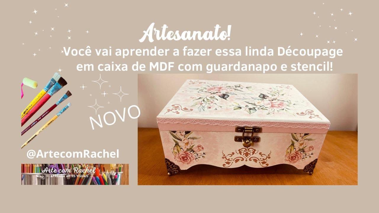 #34 Decoupage com Guardanapo e Stencil em Caixa de MDF.
