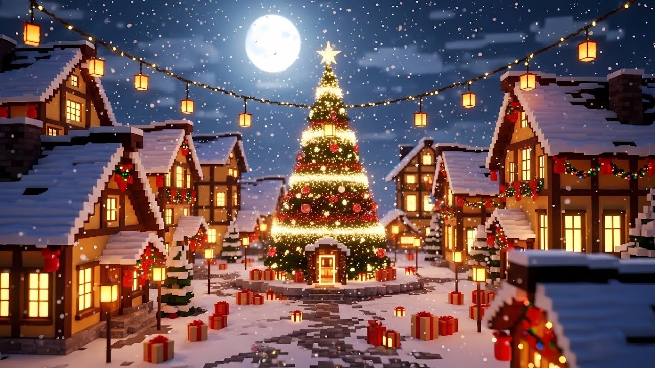 Stunning 3D Pixel Christmas Village Ultra Cozy Holiday Snowfall Loop For Relaxing & Aesthetic Winter