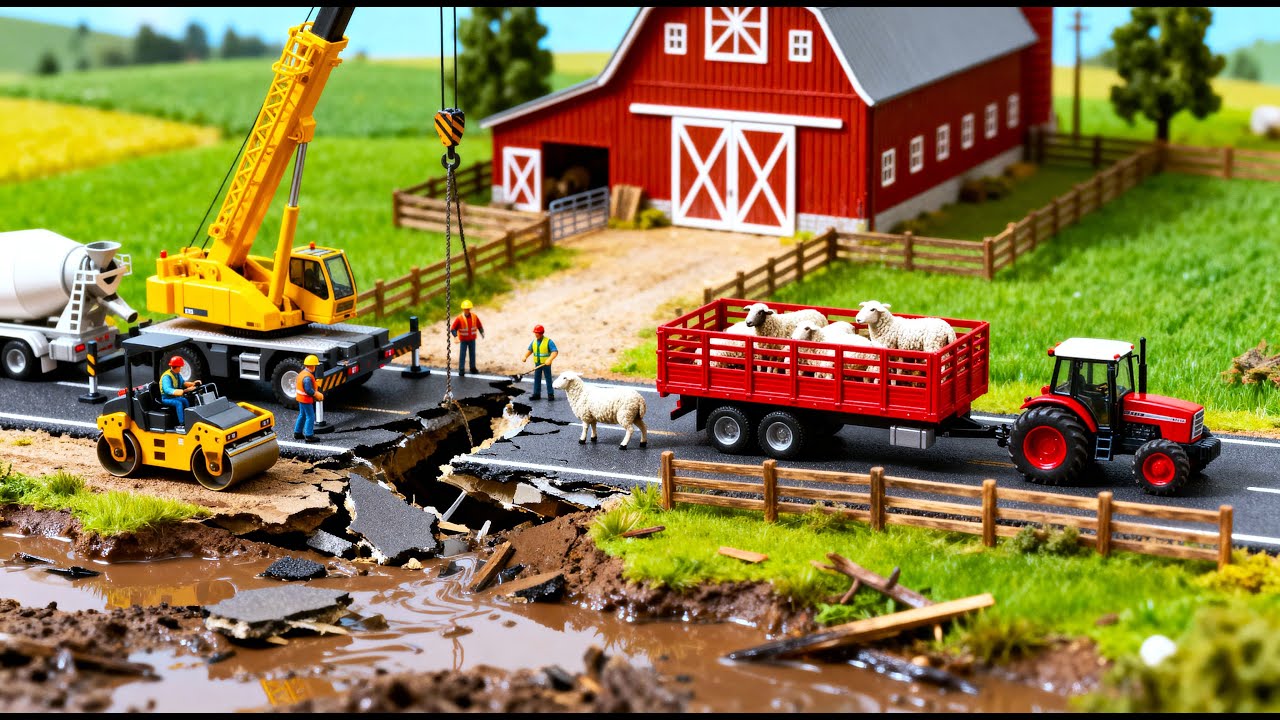Miniature Rescue: Saving the Sheep Tractor 🌧️🚜 Repairing the Farm Road After the Storm