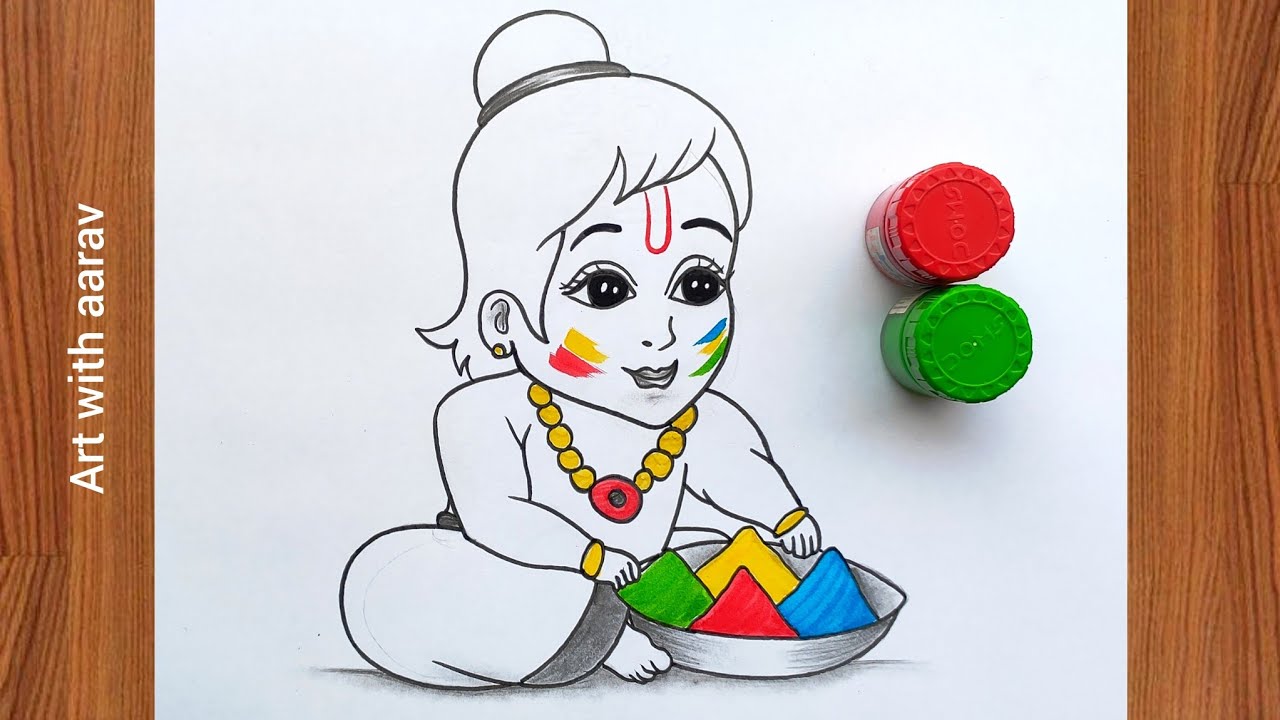 Holi special Krishna drawing | holi drawing | bal krishna drawing | krishna drawing | Art with aarav