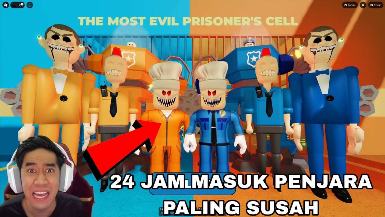 24 JAM MASUK PENJARA PALING SUSAH 😂PRISONER VS POLICE PRISON RUN OBBY 😈