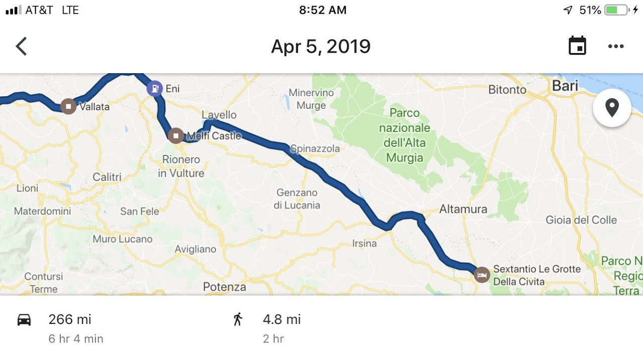 Driving in Italy - Matera to Melfi Castle - Google Maps Guides us Across a Field
