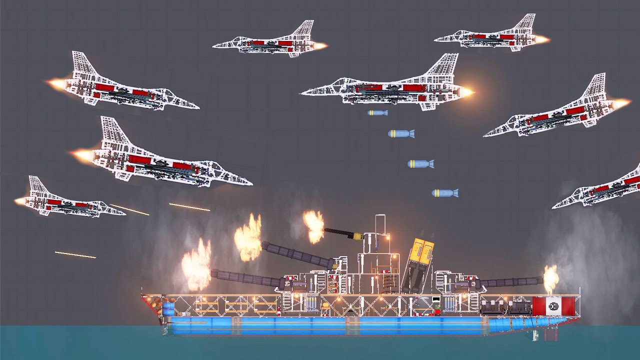 F-16 and Helicopters attack warships in People Playground