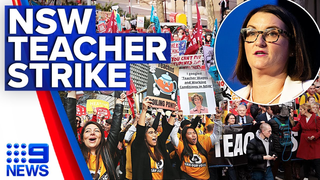 More than 20,000 public and Catholic school teachers rally in historic strike | 9 News Australia
