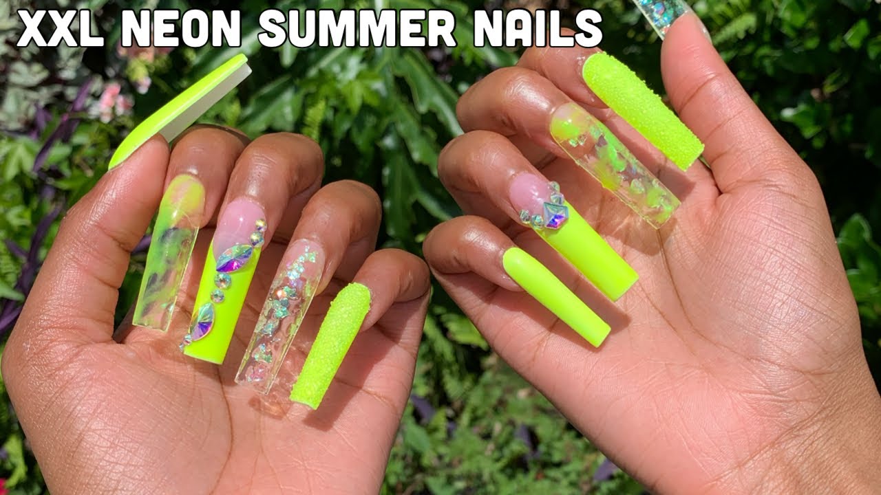 XXL Neon Yellow Nails | Encapsulated Apres Method | DIY Press On Nails | Long Tapered Square Nails