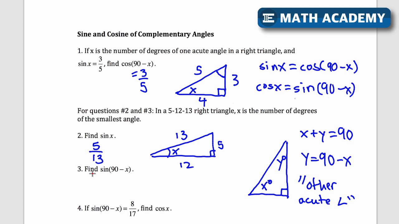 Sine and Cosine of Complementary Angles for the SAT - What You Need to Know