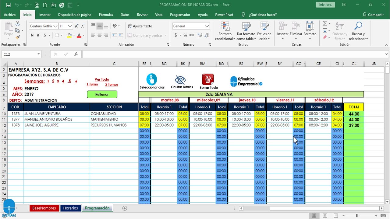 Formato Planilla Control Horario Personal Excel - Control de Asistencia de Personal en Excel
