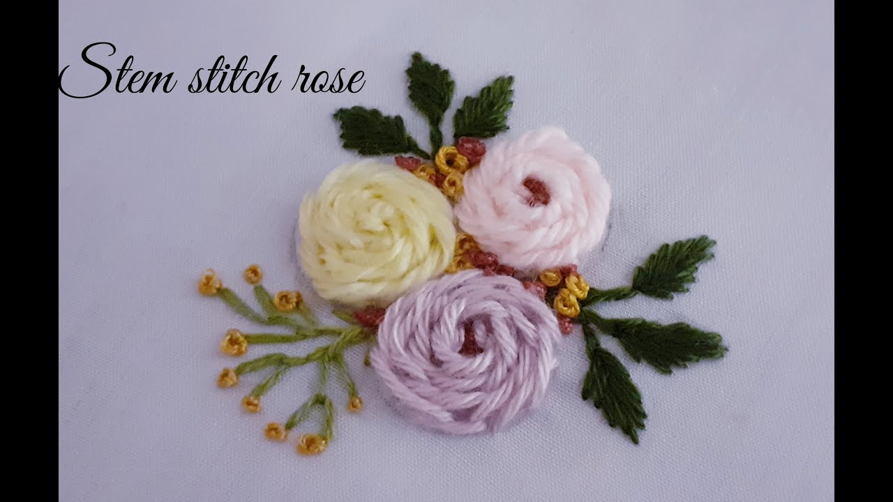 105- Hand embroidery stitches for beginners | Stem stitch rose tutorial