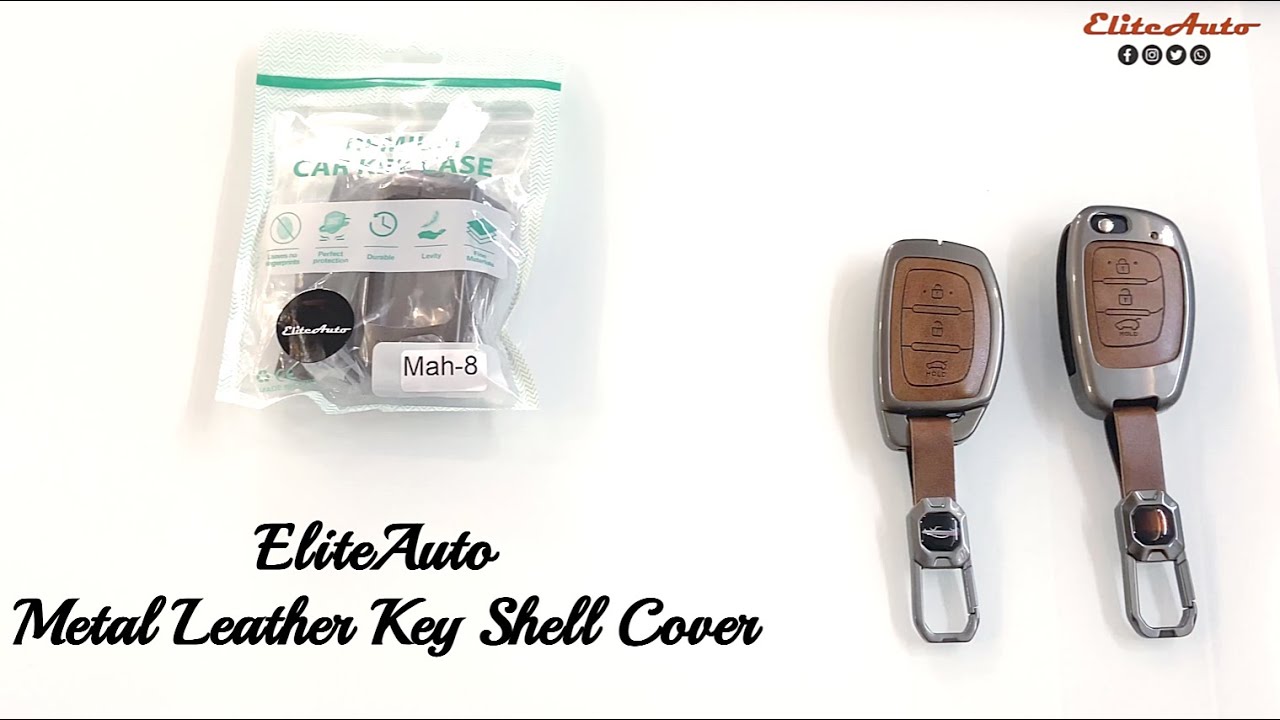 EliteAuto Premium Metal Leather Key Shell Cover With Key Chain (Available For All Cars )