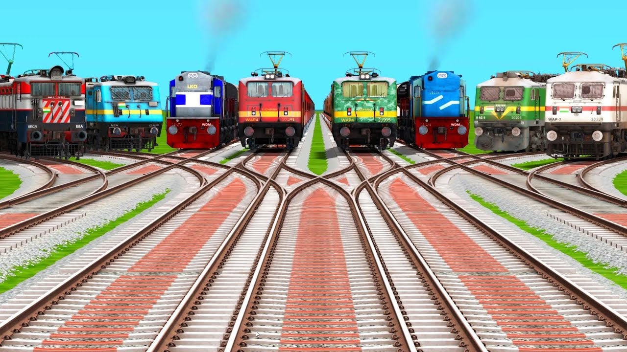 Eight Trains Running At Dangouros Bumpy Curved Railroad Tracks | 3d gameplay | train simulator game