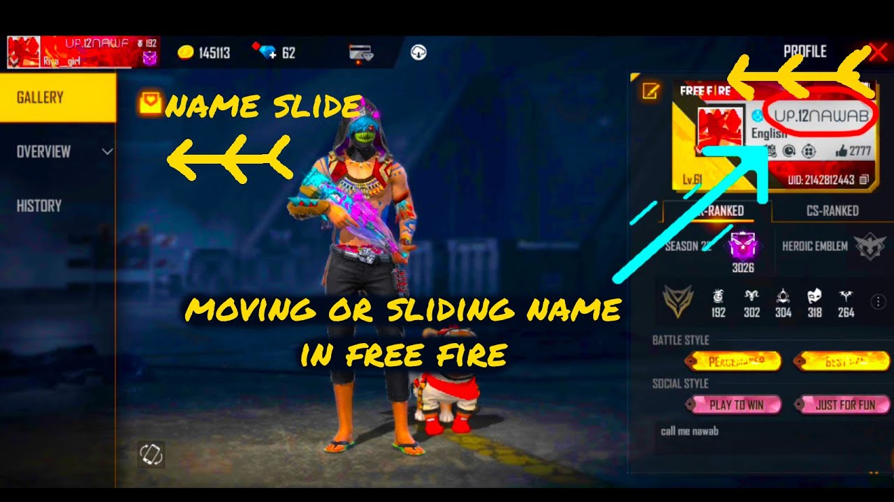How to Write moving name in free fire | Write slide name in free fire | up.12nawab | total games