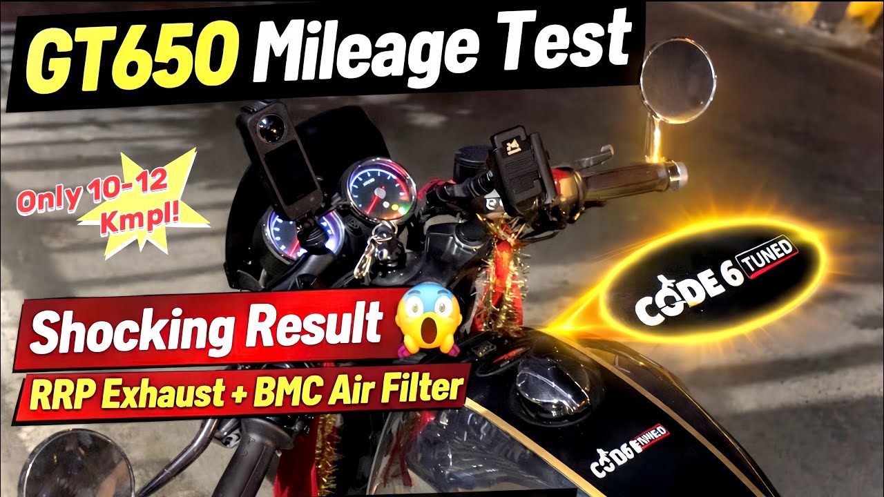 GT650 Mileage Test 😳 | RRP Exhaust + BMC Filter + Code6 Stage 1 Tuned | Only 10–12 KMPL!☠️