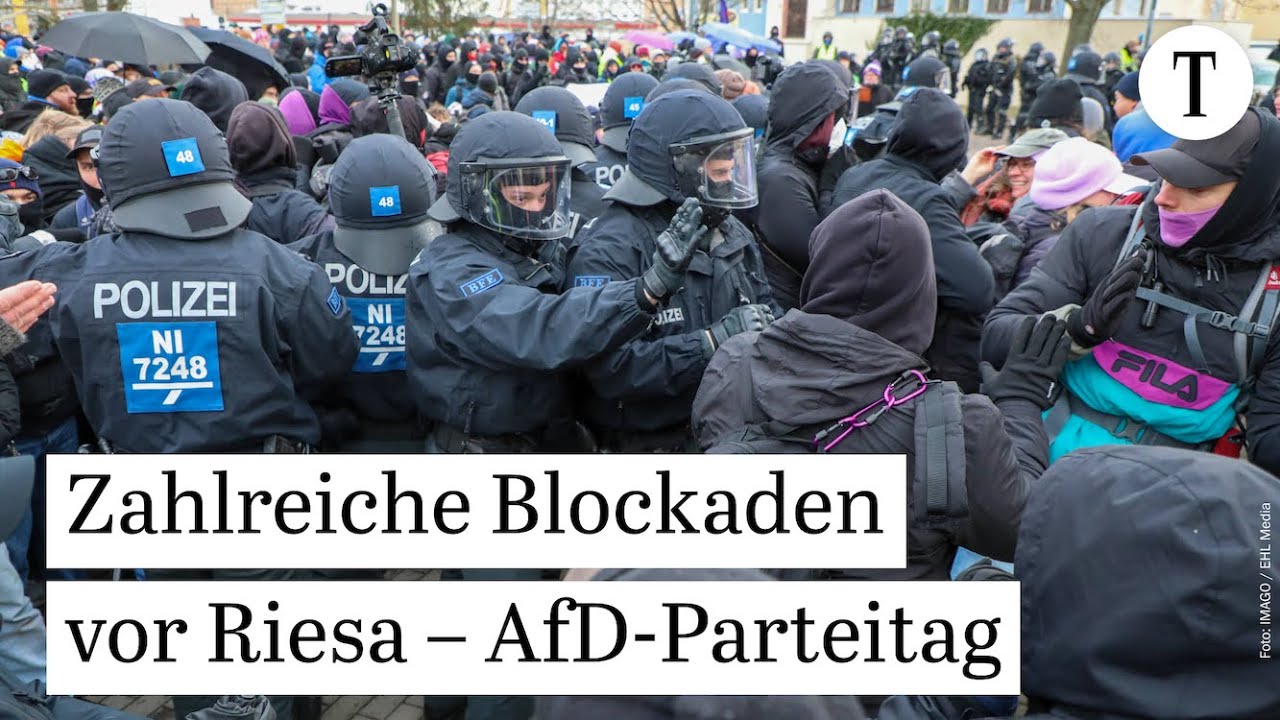 AfD-Bundesparteitag in Riesa: Proteste sorgen f&uuml;r Blockaden und stundenlange Verz&ouml;gerung