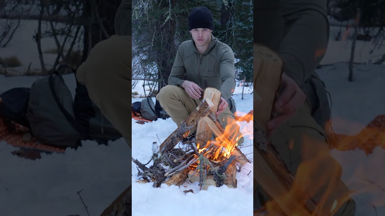 Solo Winter Camping in the Snow | Campfire, Fatwood, Cooking Over the Fire
