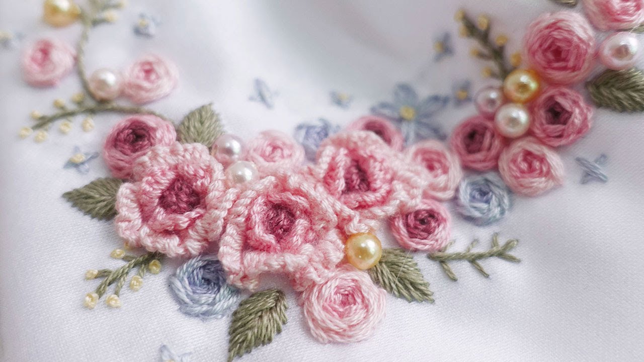 Brazilian Rose Embroidery/Cast on stitch/绕线玫瑰绣-Embroidery Tutorials for Beginners