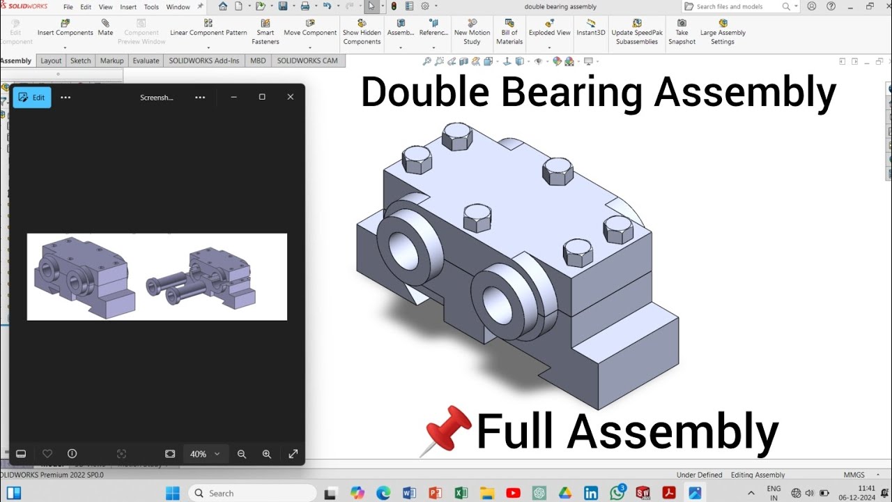 Solidworks Double Bearing Assembly  Complete Assembly (Part 4)