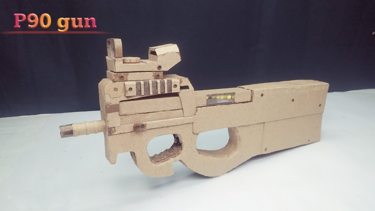 P90 automatic toy gun|how to make p90 gun from cardboard, that shoot