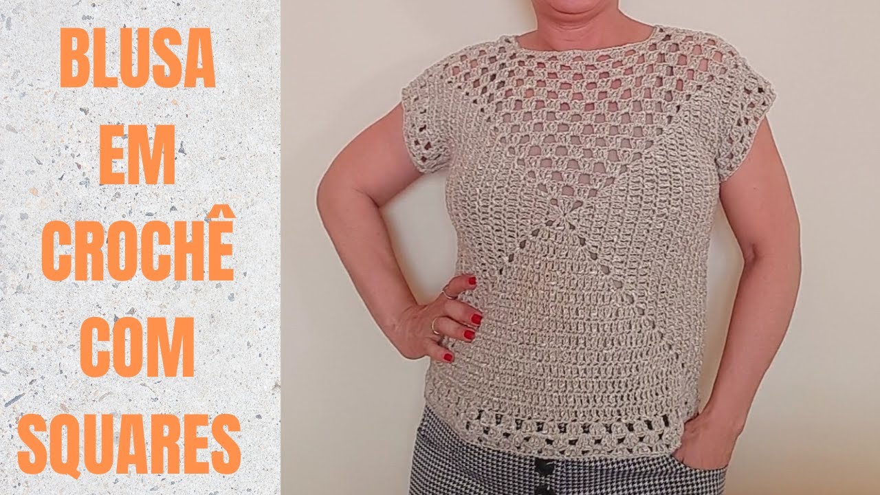 BLUSA EM CROCH&Ecirc; COM SQUARES F&Aacute;CIL