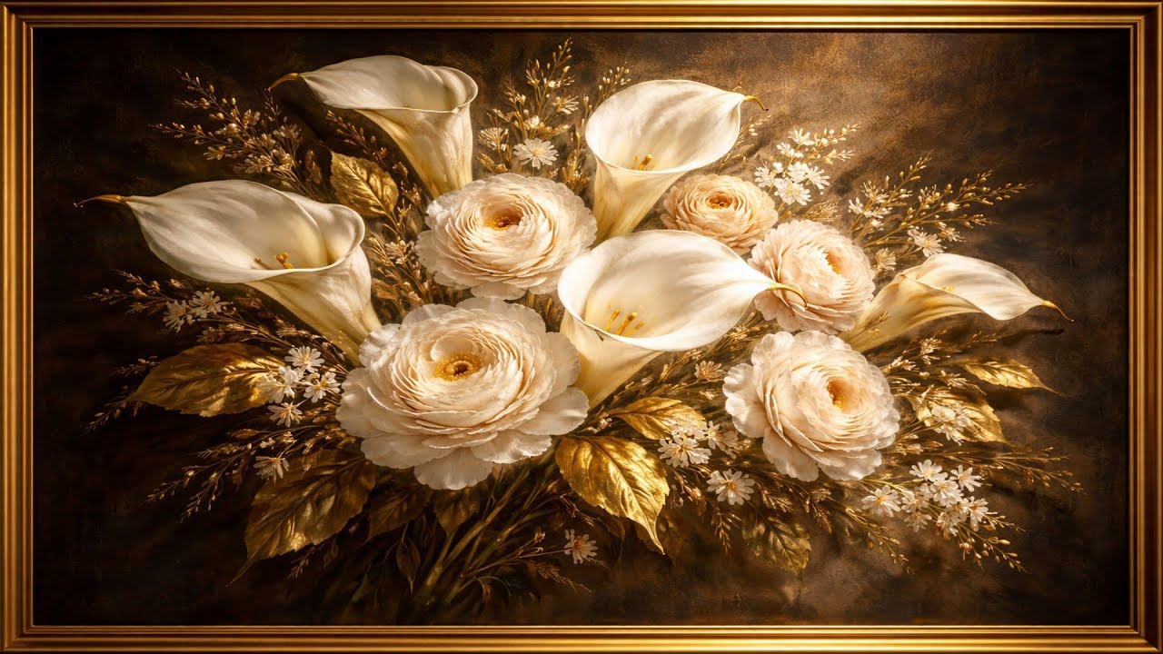 Timeless Calm Gallery – Golden Ivory Blossoms | Elegant 4K Luxury Floral Art for Romantic Spaces
