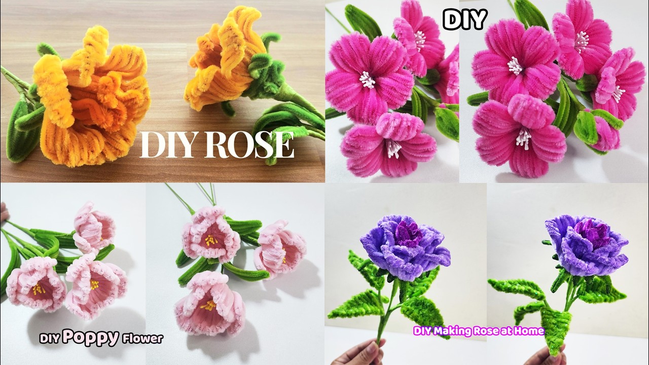 4 Easy DIY Flower Tutorials 🌹🌷🌺🌸 | Rose, Poppy & More | Pipe Cleaner Flower Compilation