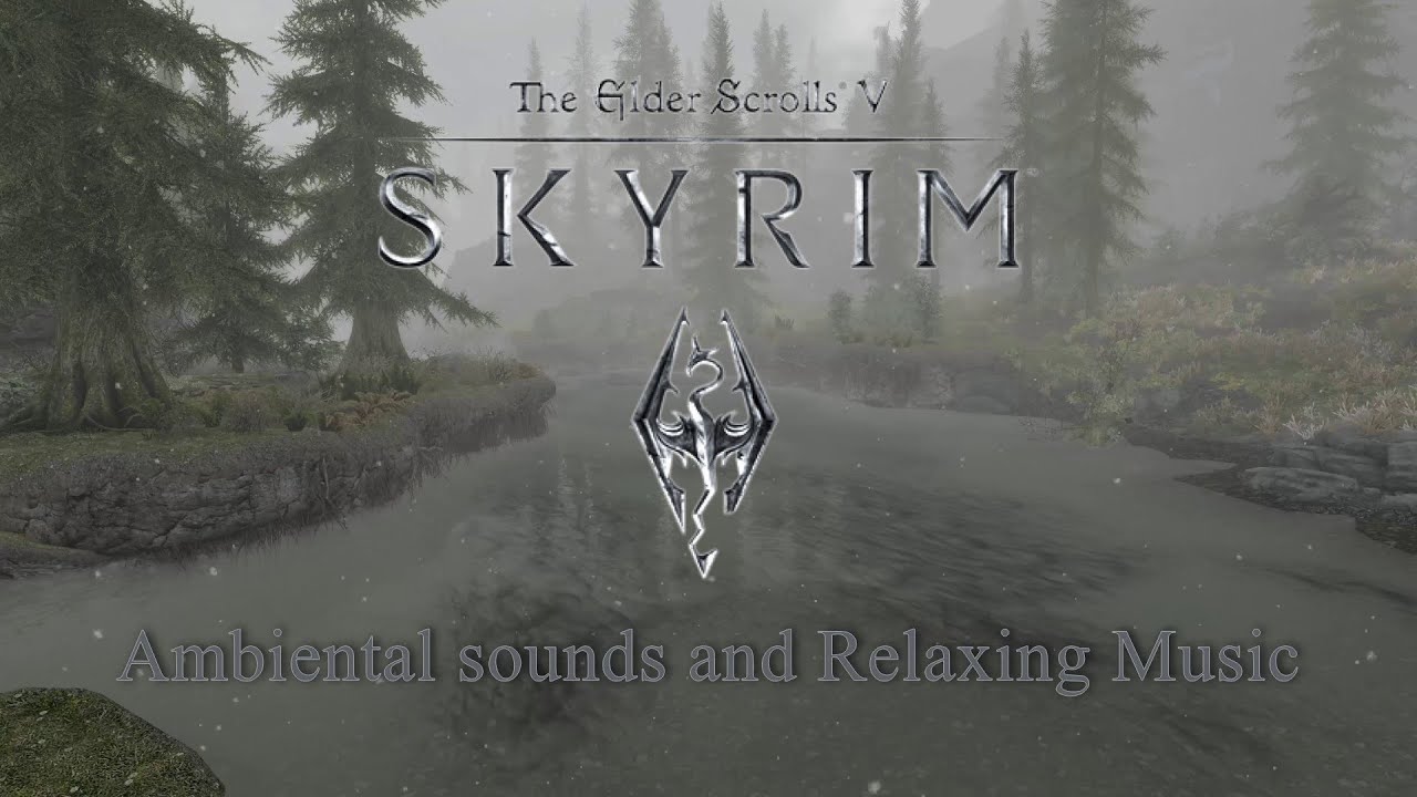 Skyrim River Ambience 🌊 Flowing Water & Relaxing Fantasy Music under a Heavy Snowfall