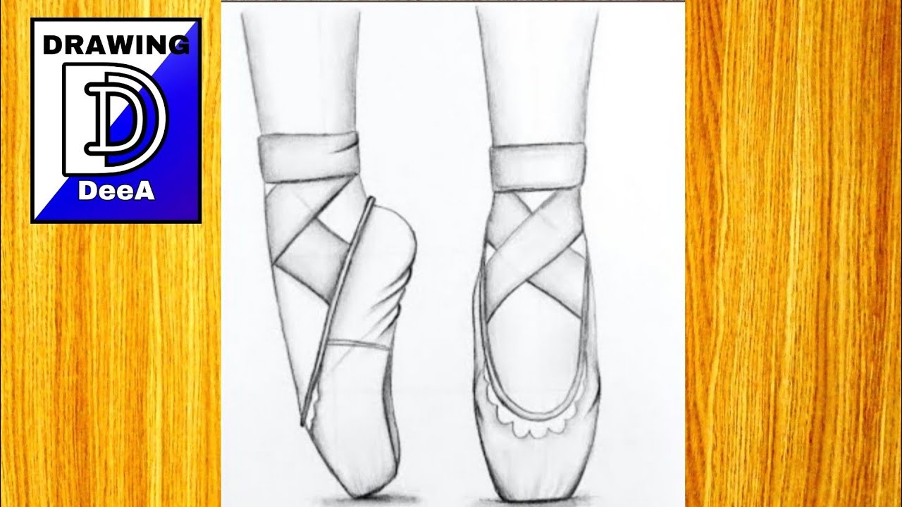 Very easy drawing Ballet Shoes step by step || Drawing Ballerina GIRL with pencil tutorial