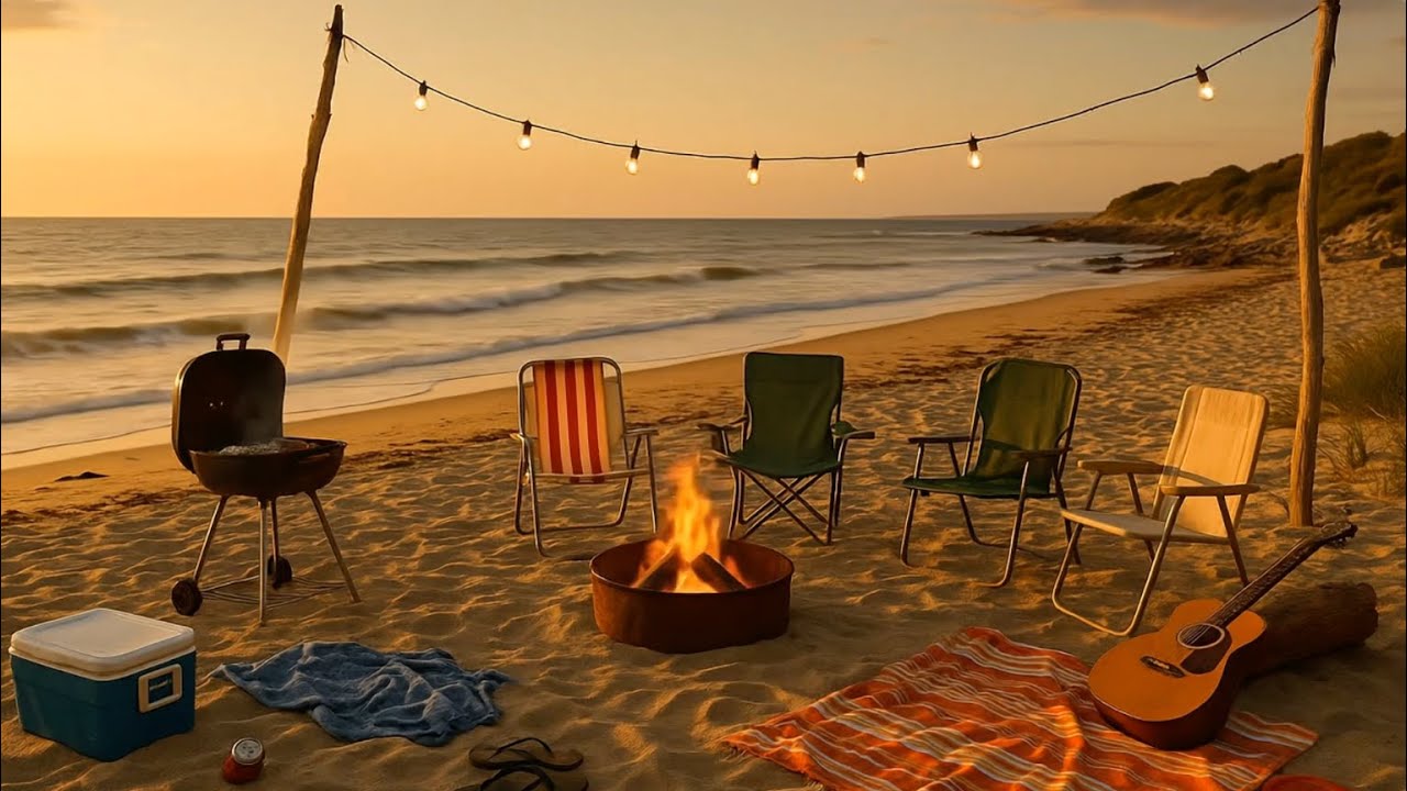 Summer Beach BBQ | Chill Music, Bonfire & Waves