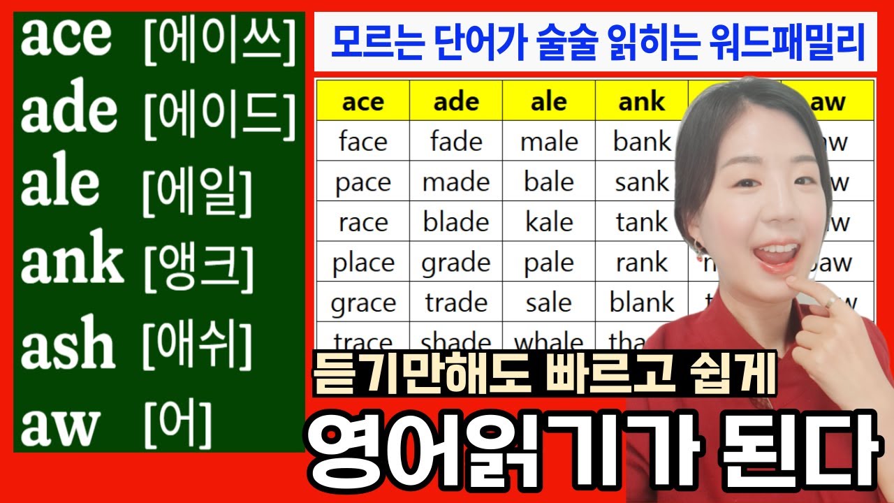영어읽기규칙 워드패밀리로 영어 읽는 법 3. ace ade ale ank ash aw