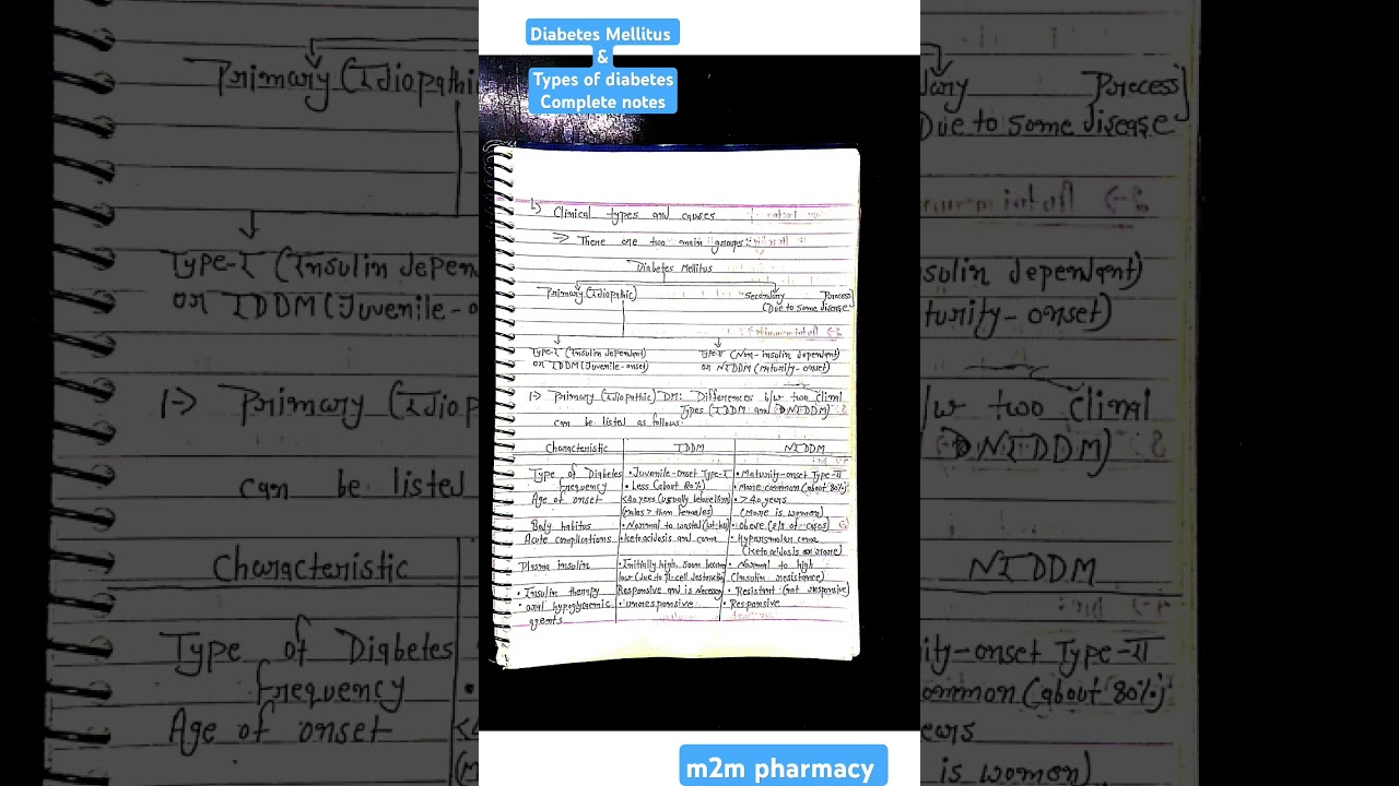 diabetes mellitus#sugar#biochemistry#iddm#niddm#shortnote#youtubeshorts#pharmacy#youtube#easynotes
