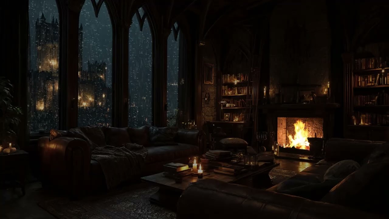 Crumbling Fortress in Rainy Storm Night | Warm Fire Audio for Calm Thoughts.