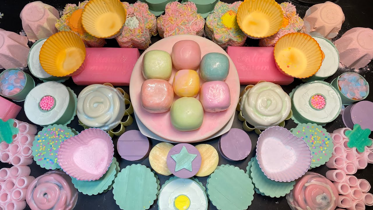 🕯ASMR Cracking wax slime canele 🧼 Crushing soap boxes with starch /glitter/foams 🌸 baking soda