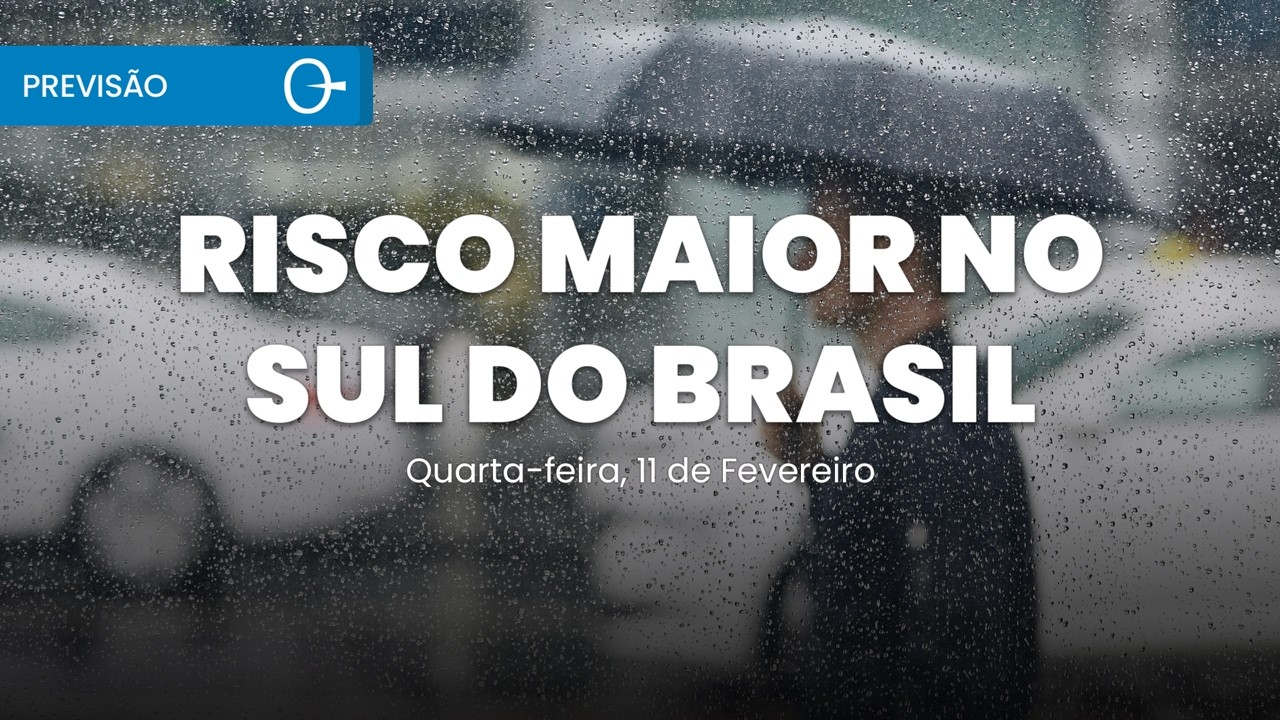 Previs&atilde;o do Tempo: Frente fria e baixa press&atilde;o aumentam o risco de temporais - 12/02/2026