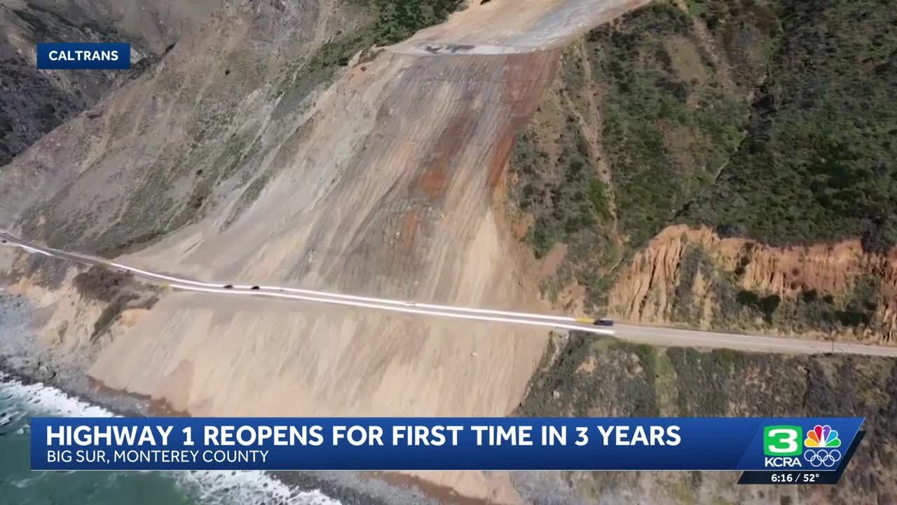 California's scenic Highway 1 near Big Sur reopens 3 years after damaging landslides