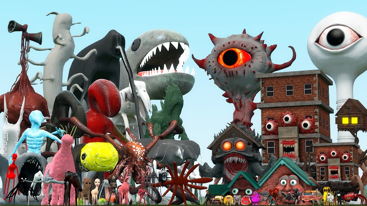 BIRD WALKER TREVOR HENDERSON CREATURES VS EYE TOWER AND BUILDING MONSTERS (Garry's Mod)