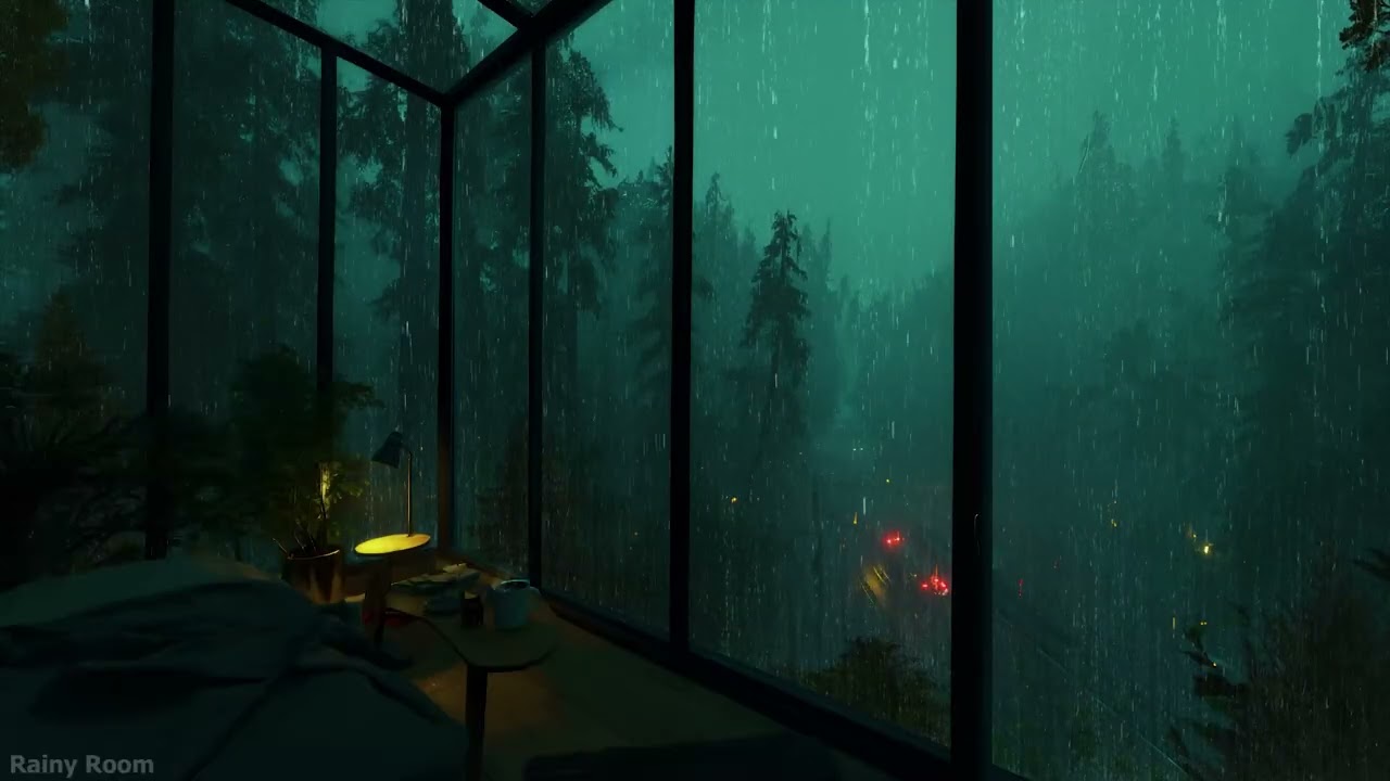 Dark Bedroom Rain Ambience 🌧️ No Ads | Peaceful Forest Night for Deep Sleep & Relaxation