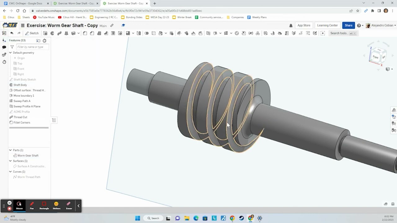 Onshape Worm Gear Shaft (Advanced Part Design)