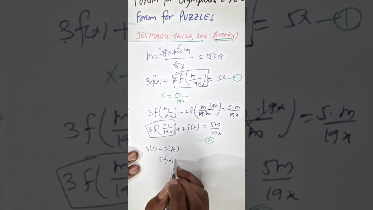 JAN 24 2026 E Let f be a function 3f(X)+2f(m/19x)=5x, where m=sum(i²), then f(5)-f(2) is equal..