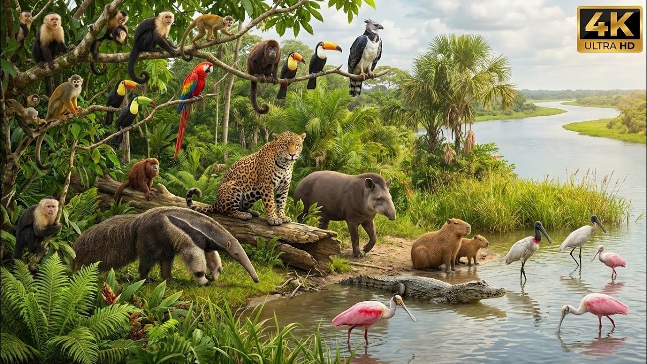 Relaxing Walk In The Amazon: Baby Jaguars, Otters & Monkeys (Cute Mom Moments)