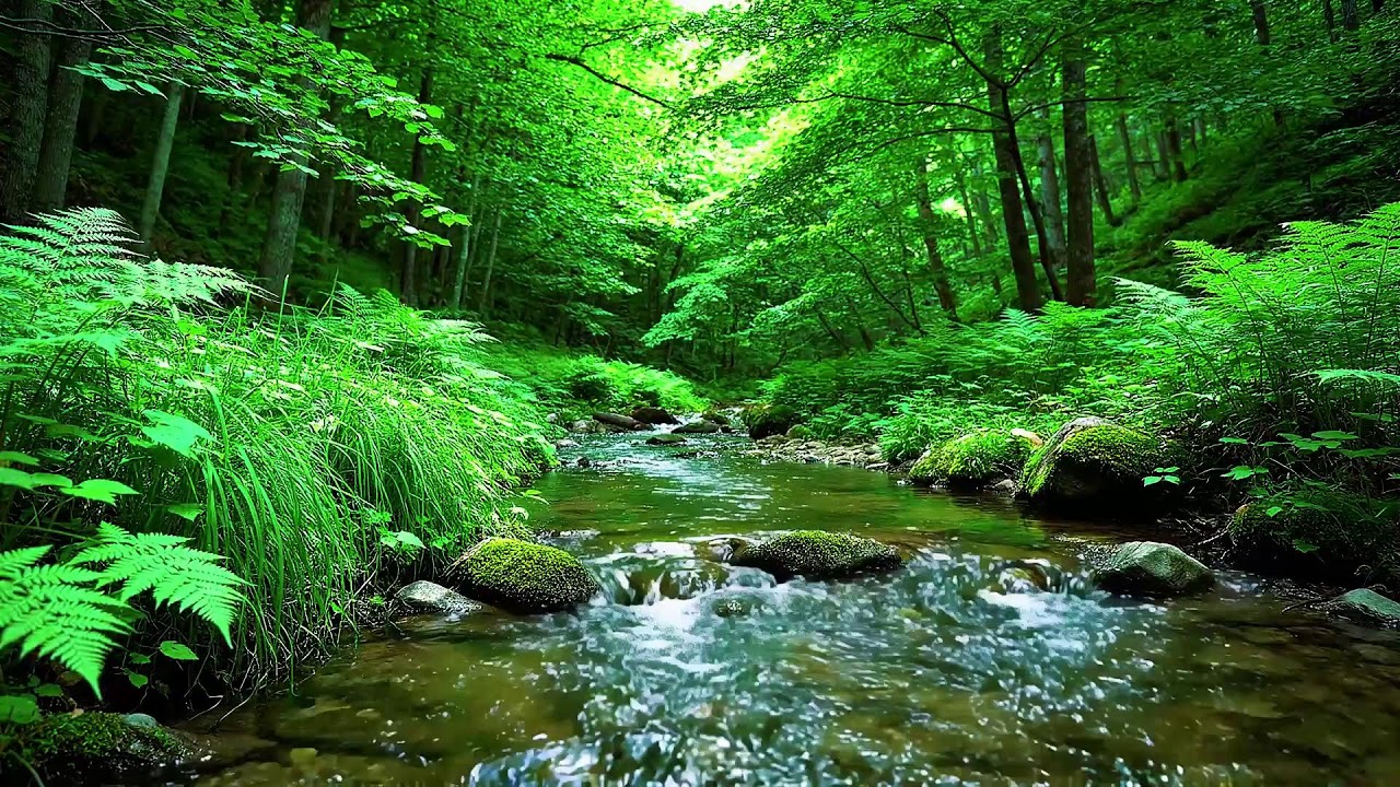 Calming Forest Ambience - River Flowing Birds Chirping in Hidden Forest Ambience for Rest, Medicine