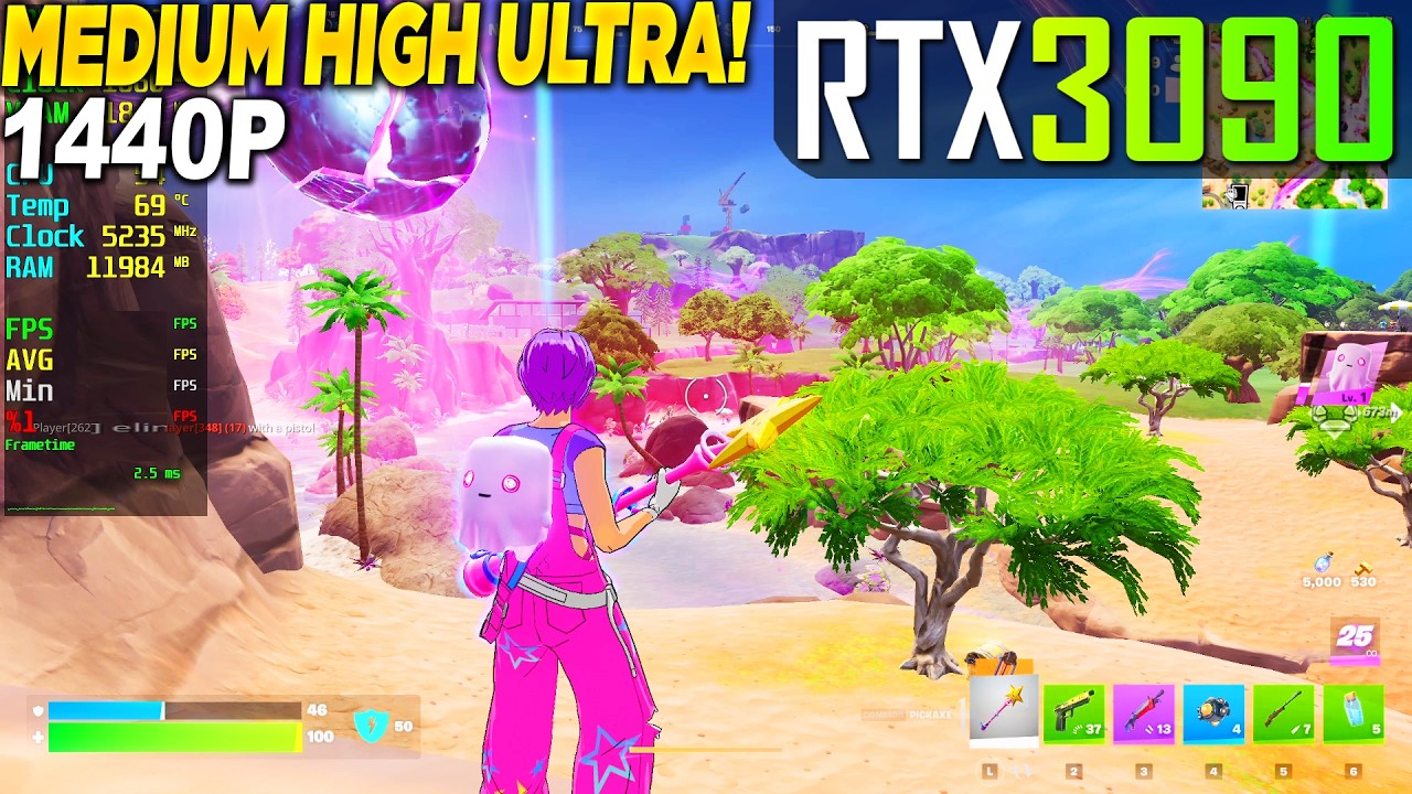 Fortnite Chapter 7 RTX 3090 - 1440p, Low, Medium, High, Ultra, Performance Mode,