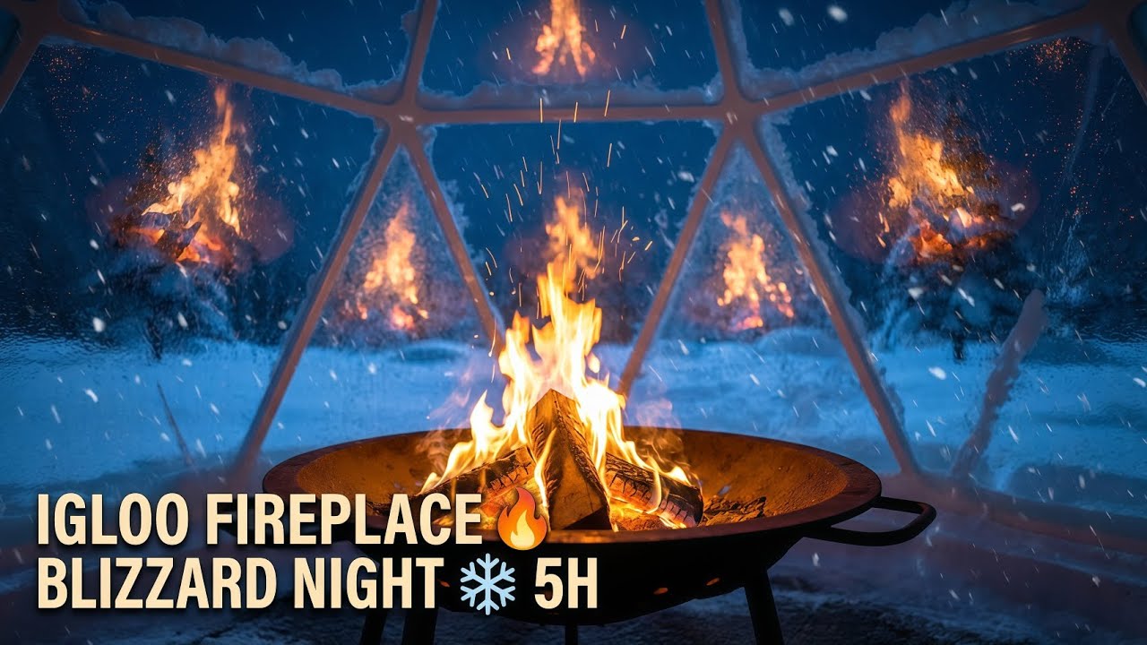 Cozy Igloo Fireplace 🔥❄️ Blizzard Night Ambience | 5 Hours Deep Sleep & Relaxation