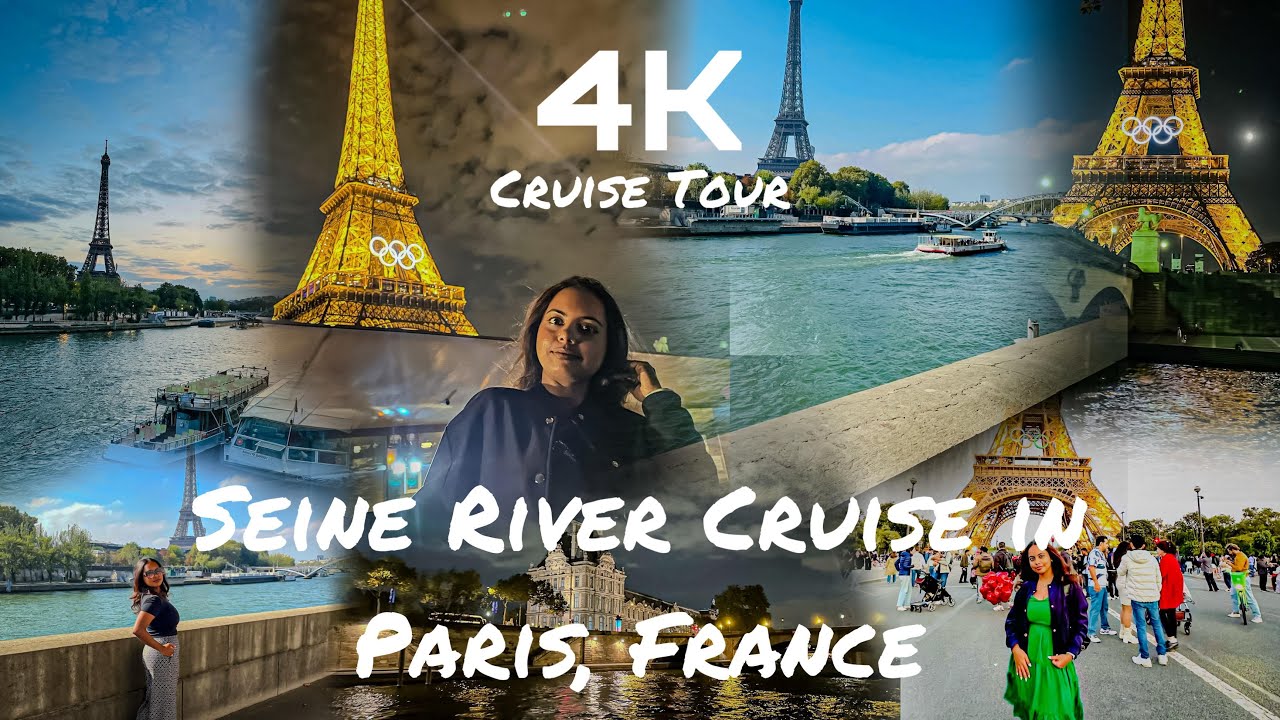 Seine river night cruise Paris tour 4K with captions I sparkling Eiffel tower I Notre dame I France