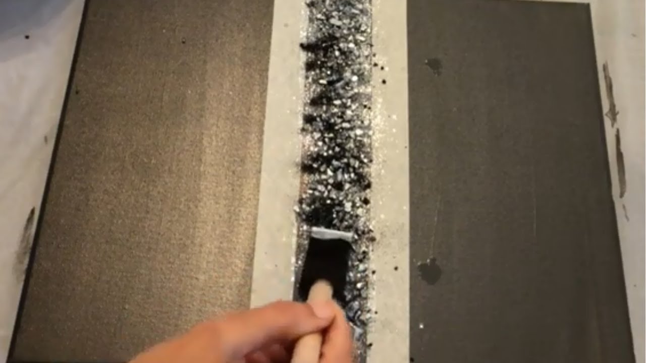 DIY Black and Gray Glitter Wall Art || Easy Crushed Glass Wall Art with Masking tape
