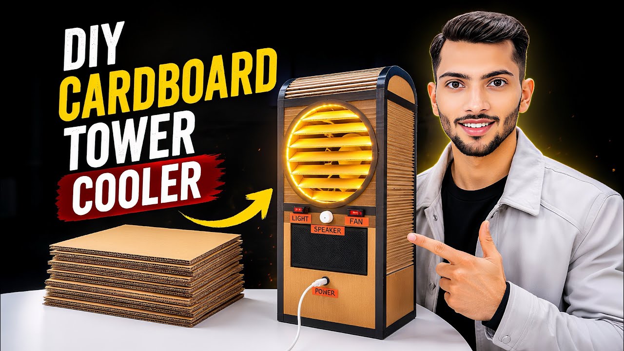 Cardboard Tower Cooler 😱 | DIY | WORKING Cooler with Fan, Light & Speaker 🔥