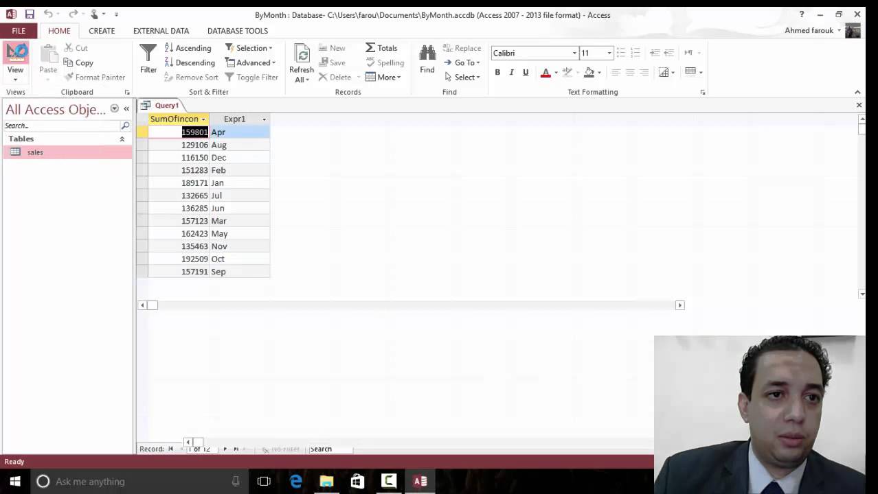 Total Query In Access with Group by Month