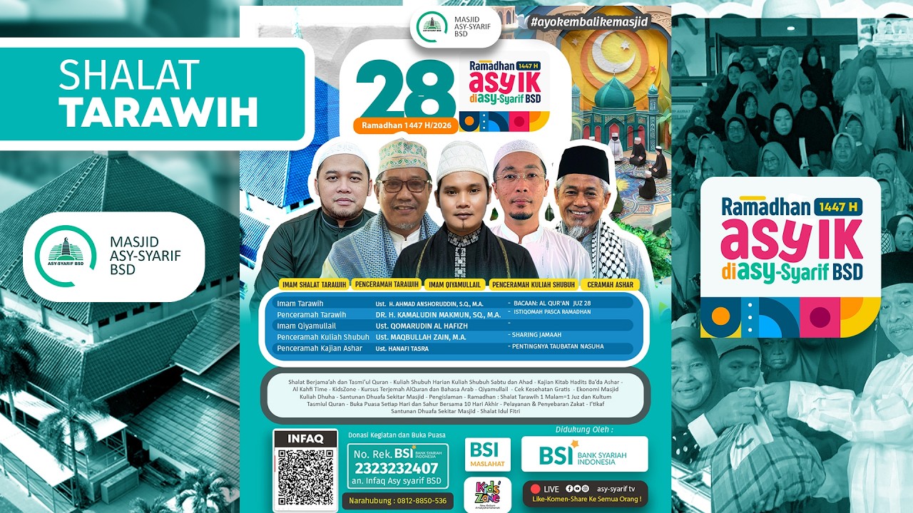 ✨🌙 28 RAMADHAN 1447/2026 🇮🇩 🇵🇸 SHALAT TARAWIH LIVE - MASJID ASY SYARIF BSD- #ayokembalikemasjid
