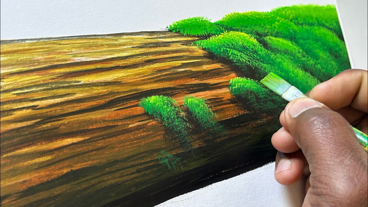 wooden and grass painting// acrylic painting// canvas painting ￼
