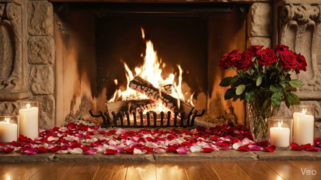 Valentines Fireplace | Smooth Jazz |  Cozy | Romantic