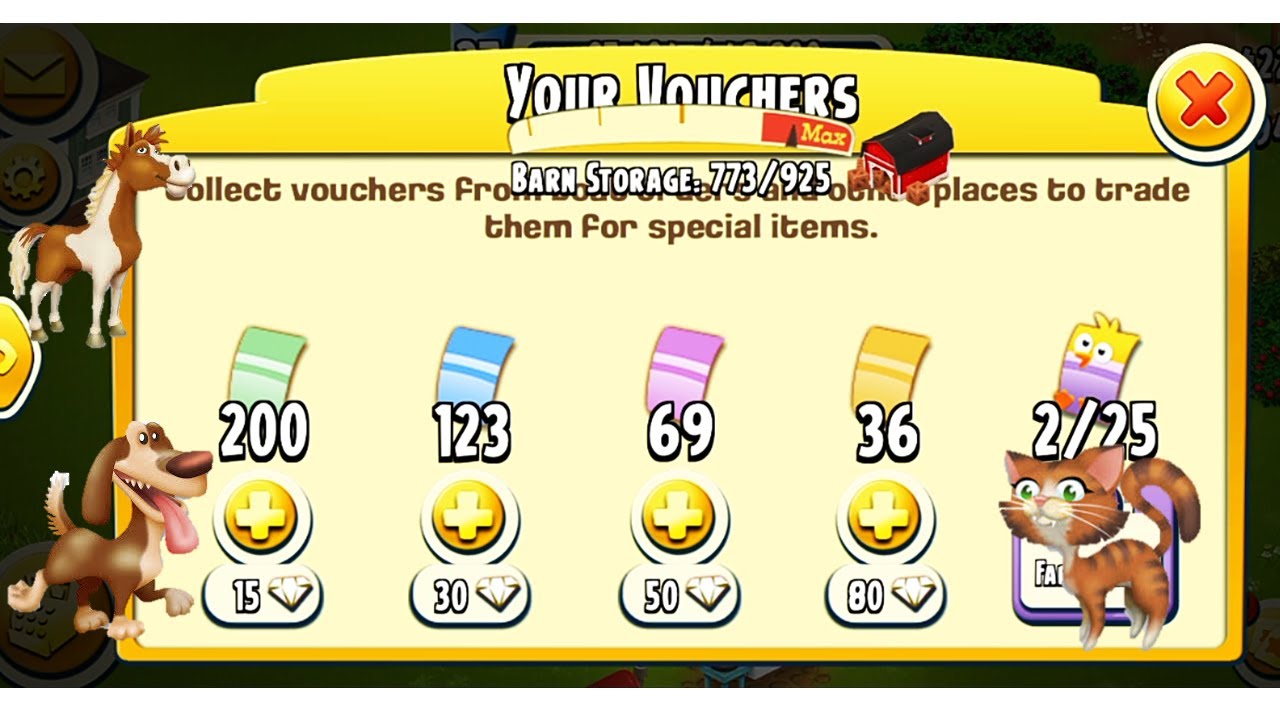 USING ALL VOUCHERS TO GET MANY PETS | HAY DAY