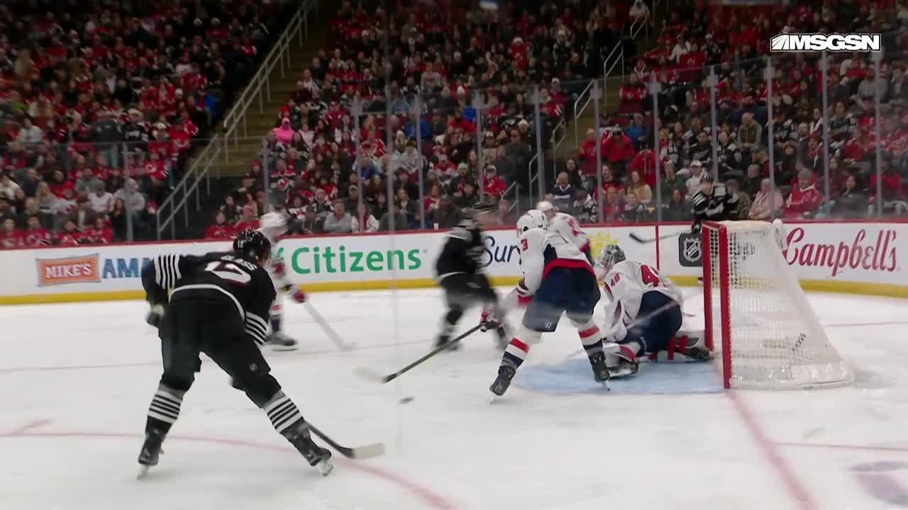 Cody Glass scores a goal against the Washington Capitals